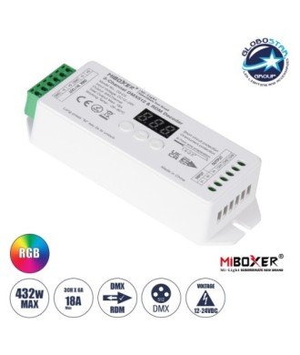 GloboStar® 71425 D3-CX Mi-BOXER DC DMX & RDM Dimmer High Speed Controller - Decoder 3 Καναλιών DC 12-24V 3 x 6A 144W - Max 18A 432W - IP20 Μ13 x Π5 x Υ2.5cm - 5 Years Warranty
